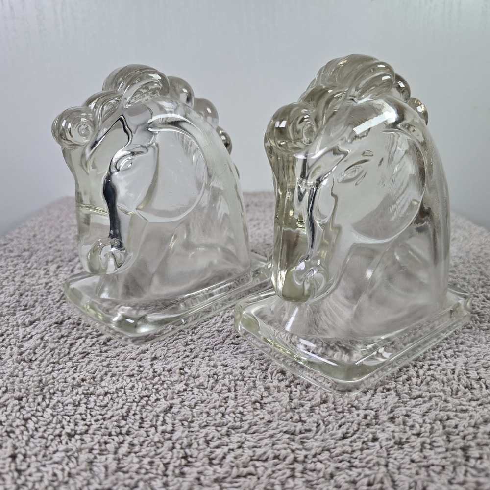 Clear Glass Horse Head Bookends Federal Glass